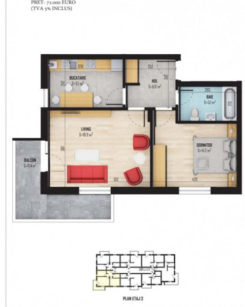 Apartament 2 camere Bragadiru Cristalului