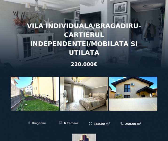 Vila Individuala/Bragadiru-Cartierul Independentei/Mobilata si Utilata